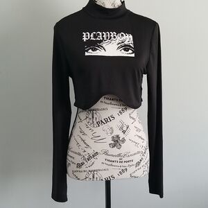 Playboy Black Long Sleeve Crop Top